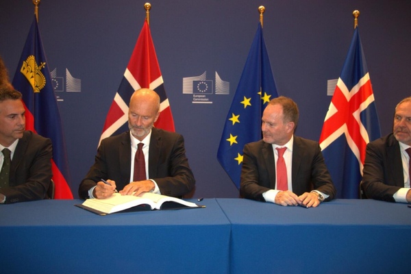 The agreement was signed in Brussels by Pascal Schafhauser, Liechtenstein's Ambassador to the EU, Anders Eide, Norway’s Ambassador to the EU, John Watson, Deputy Secretary-General from the EU and Kristján Andri Stefánsson, Iceland’s Ambassador to the EU.